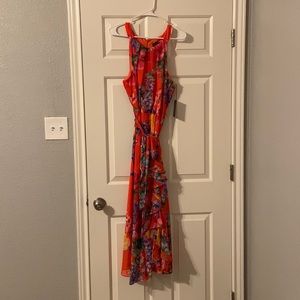 Jessica Howard Orange Multi-color Floral Chiffon Ruffle Midi Social